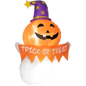 3.4ft Inflatable Halloween Window Sticker Ghost with Orange Face, Blow Up LED Display for Garden Indoor Outdoor