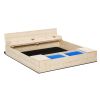 Kids Wooden Sandbox with Convertible Bench Seat, 2 Side Buckets, Waterproof Cover, and Storage Space