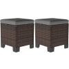 2 Pieces Wicker Outdoor Ottomans with Cushions, Rattan Ottoman Footrest & Side Table for Patio Yard Poolside, Gray