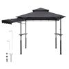 Grill Gazebo, 8 x 5 ft Double-Tiered Top, Reinforced BBQ Gazebo with Extra Awning, Powder-Coated Steel Patio Grill Shelter with 2 Side Shelves & Hooks