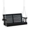 Slatted Porch Oasis: 46" 2-Person Black Swing Bench with Cup Holders, 440lb Capacity