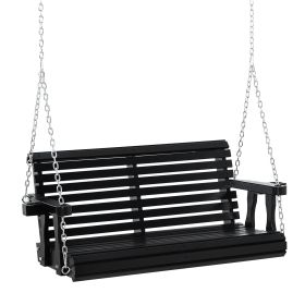 Slatted Porch Oasis: 46" 2-Person Black Swing Bench with Cup Holders, 440lb Capacity