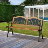 Outdoor Bench 50ft 2-Person Wood Slat Metal-Legged Seat, Tilted Backrest, for Patio, Garden - Teak