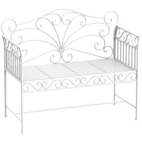 45" Patio Garden Bench, Cast Iron Antique Porch Benches for Outside, Cream White