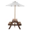 Kids Picnic Table with Umbrella, 3-in-1 Sand & Water Table, Outdoor Wooden Table and Bench Set with 2 Trays