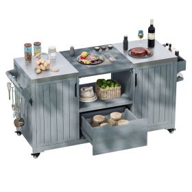 K&K 66.5" Outdoor Kitchen Island for Big Green Egg Grills, Solid Wood Outdoor Grill Cart for Tabletop Grill with Stainless Steel Top, Drawer