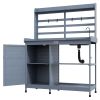 Wooden Potting Station with Sink, Tap, and Aluminum Top for Gardening Convenience Gray