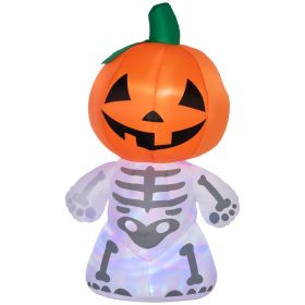 6ft Halloween Inflatables Smiling Skeleton Ghost with Pumpkin Head Outdoor Decoration with Rotating LED Light