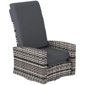 Outdoor Wicker Swivel Recliner Chair, Lifting Footrest, 360° Rotating Basic, Water-resistant Cushions, Gray