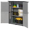 Wood Storage Shed, Outdoor Garden Shed with Asphalt Roof, 2 Shelves, Lockable Doors and Adjustable Feet, Gray