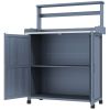 Potting Bench Outdoor Wooden with Storage Cabinet Shelf Galvanized Tabletop Gray for Backyard