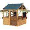Wooden Outdoor Playhouse, Foldable Kids Cottage with Windows, Working Door, Snack Bars, Waterproof Covers, for 3-8 Years