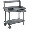 Potting Bench with Wheels Sink Drawer Storage Spaces Wooden Gray
