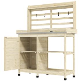 Wooden Potting Bench with Storage, Sink, Water Tap for Backyard, Patio, Balcony, Natural