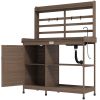 Wooden Potting Bench with Storage, Sink, Water Tap for Backyard, Patio, Balcony, Dark Brown