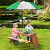 Wooden Kids Picnic Table with Sandbox, Adjustable Umbrella, and Removable Parasol, Outdoor Set for Garden and Patio