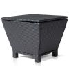Outdoor PE Wicker Side Table with Storage, Small Patio Storage Bin Container for Hose Cushion Towel, Black