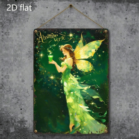 CIFbuy Vintage Fairy Metal Wall Decor 8x12 Inch, Magical Fairy With Cup Green & Golden Iron Sign, Heavy-Duty Whimsical Garden Ornament TikTok, TikTok