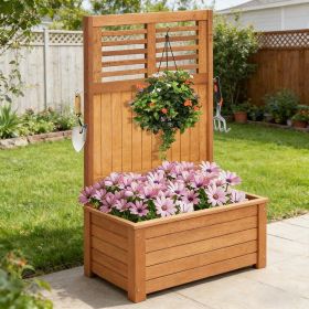 Wooden Raised Garden Bed with Privacy Screen Waterproof Teak Oil Finish for Outdoor Spaces, Yards, Porches, Gardens, Balconies, Etc
