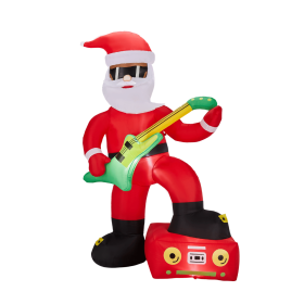 7.5FT Lighted Christmas Inflatable Decoration, Inflatable Black Santa Playing Electric Guitar