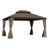 10x13FT Outdoor Gazebo, Hardtop Gazebo with Galvanized Steel Double Roof, Metal Gazebos with Drainage System Patio Pergola for Patio Deck Backyard