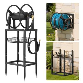 Wall Mounted Garden Hose Reel, Holds 200 Feet of 5/8-inch Hose, Outdoor Heavy-Duty Waterhose Holder Winder, with Brass Connector, Decorative Pattern