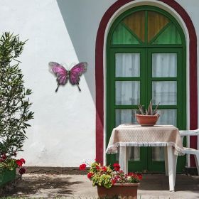 Metal Butterfly Wall Decor,12" Glass Butterfly Outdoor Wall Decor,Hanging Garden Decorations Outside for Yard Fence Patio