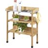 Outdoor Potting Bench Table with Storage Shelf,Natural Wood