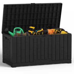 60 Gallon Deck Box, Lockable Resin Outdoor Storage Box with Hundles, UV Resistant Waterproof Storage Bin for Patio Cushions Gardening Tools, Black