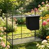 Metal Folding Potting Bench Garden Workstation with Large Build-In Bag Cover 5 Hanging Hooks And Storage Shelf Workbench