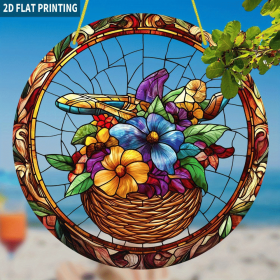 CIFbuy High Definition Printed Flower Basket Acrylic Hanging Ornament Transparent Home Garden Decor(TikTok, temu pick-up service)