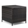 Outdoor PE Wicker Side Table with Storage, Patio Rattan End Table Square Container for Furniture Covers, Toys and Gardening Tools