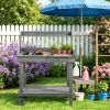 36'' Wooden Potting Bench Work Table Gray with Sink Drawer Large Storage Spaces And 2 Removable Wheels for Garden Tools Organization