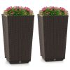 Set of 2 Outdoor Wicker Flower Pot with Drainage Hole for Porch Balcony