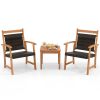 3 Pieces Rattan Bistro Set with Acacia Wood Frame for Garden
