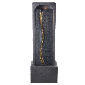 Outdoor Water Fountain, 38.58 in Height Fountain and Waterfall, 1-Tier Floor Standing Rock Base Style Fountains with with LED Light and Pump