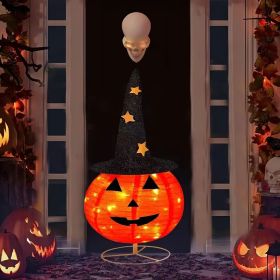 Halloween Foldable Pumpkin Lights - Pre-Lit Pop-Up Jack-O'-Lanterns with Starry Hat, 3 Modes & Battery Box for Indoor/Outdoor Decor, Porch, Garden