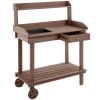 36" Wooden Potting Bench Work Table with 2 Removable Wheels, Garden Workstation with Removable Sink, Drawer & Large Storage Spaces, Brown