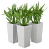 22.8 Inch Set of 3 Outdoor Planters with Stone Finish and Wheels, Stackable Tapered Planters with Drainage Hole, White