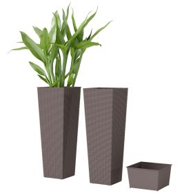 23.6 Inch Tall Planters for Outdoor Plants, Set of 2 Plastic Flower Pots with Drainage Holes, Brown
