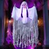 43" Outdoor Halloween Decoration, Scary Girl Hanging Ghost Decor Sound Activated with Light-up Head for Yard, Patio, Haunted House Lawn Garden