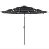 9.7 ft Outdoor Patio Umbrella with Solar LED Lights, 3 Tier Outdoor Table Umbrella with Tilt, Crank, Black
