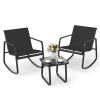 2 Rocking Bistro Chairs and Glass-Top Table for Porch Yard Balcony