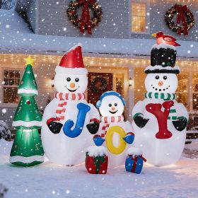 8FT Lighted Christmas Inflatable Decoration, Inflatable Snowman Family with JOY and Xmas Tree
