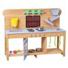 Mud Kitchen, Outdoor Mud Kitchen for Kids, Wood Outdoor Play Kitchens with Stoves, Hooks, Double Sinks, Planting Shovels, Spatulas
