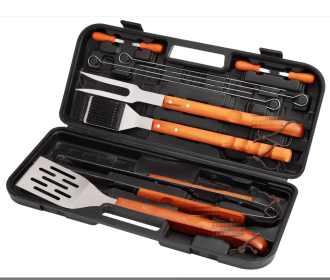 13-Piece Wooden Handle Grill Tools Set, Grill Utensils Set BBQ Accessories, Durable Stainless Steel Spatula, Tongs, Cleaning Brush & More