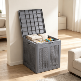 39-Gallon Deck Box with Lockable Lid for Patio Furniture Cushions Secure Outdoor Storage Package Delivery Box