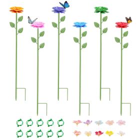 6Pack Metal Bee Watering Stations, Anti-Drowning Bee Butterfly Feeders Pollinator Stakes with Artificial Flowers for Outdoor Garden Courtyard Decor
