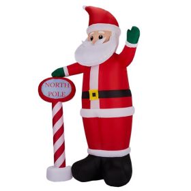 8.2FT Lighted Christmas Inflatable Decoration, Inflatable Santa with North Pole Road Sign