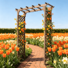 85 Inch Tall Flat Top Garden Arch with Gate Wood for Climbing Plants And Wedding Decor